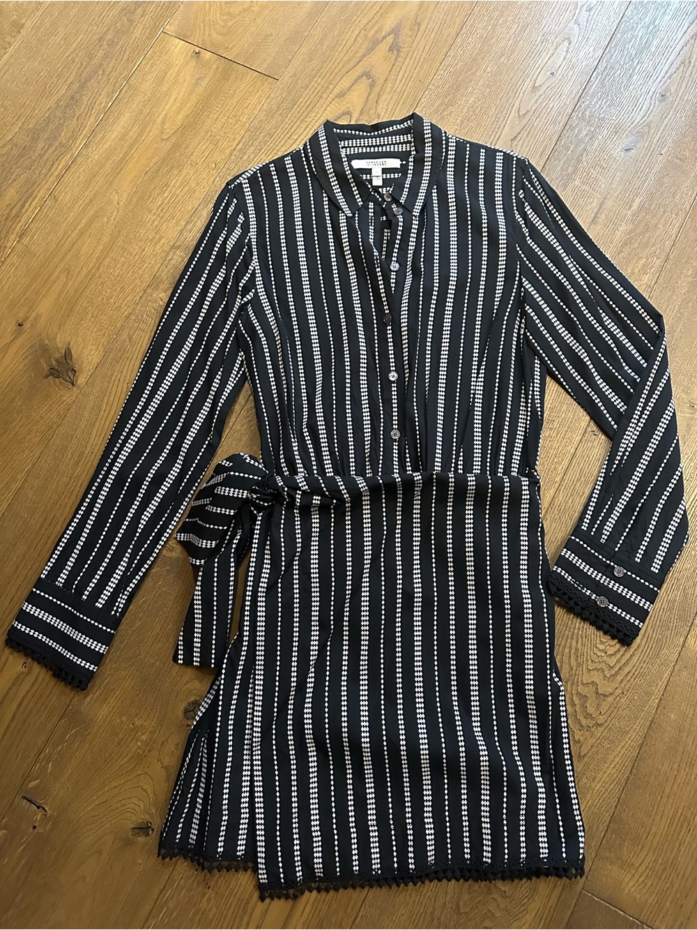 Derek Lam 10 Crosby Black Long-Sleeve Dress with White  Stripe